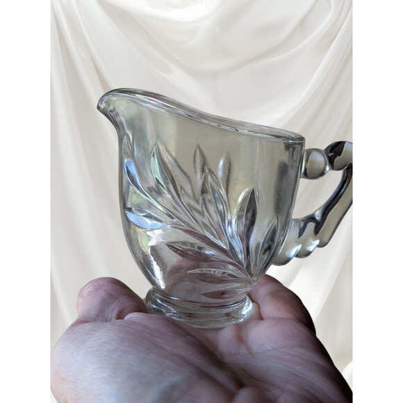 Vintage Indiana Glass Willow Clear Leaf Pressed Glass Creamer Pitcher 3.5” Tall - Picture 1 of 5